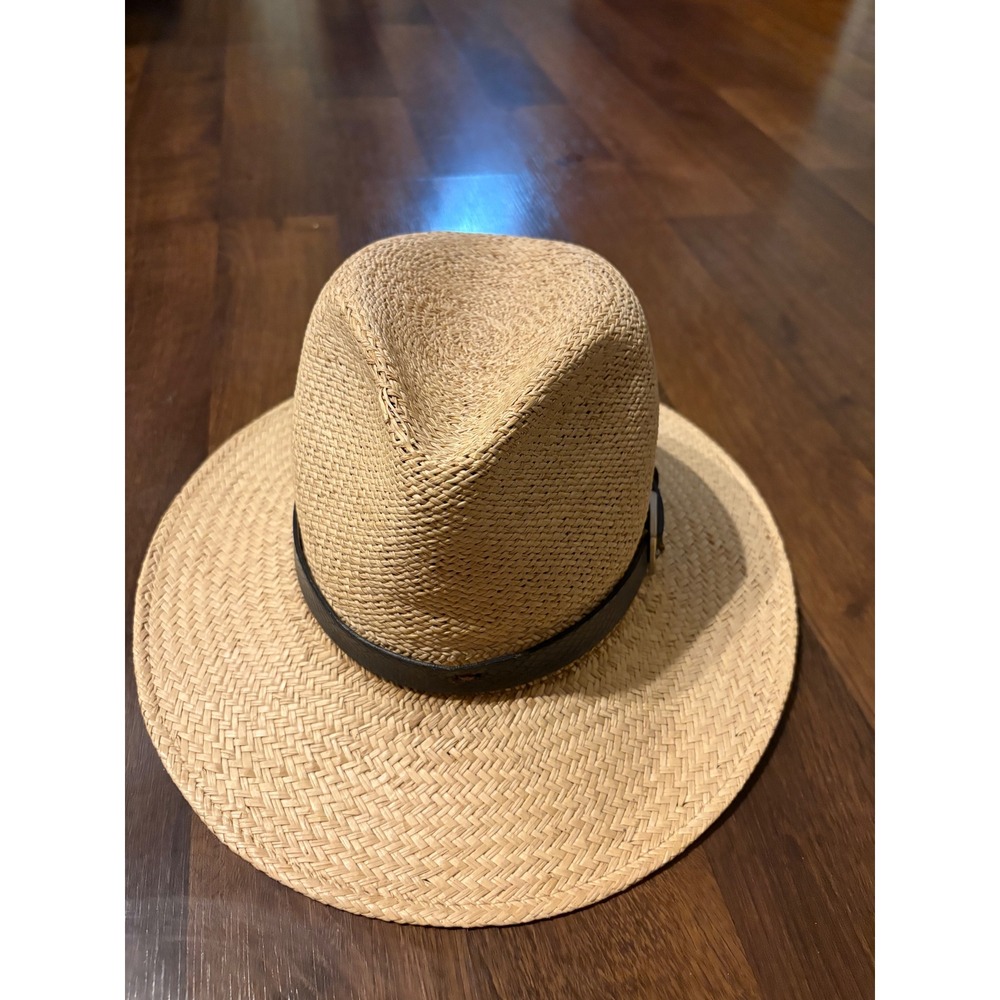Bailey Genuine Panama Straw Fedora Hat Natural Tan Leather Band Made in USA